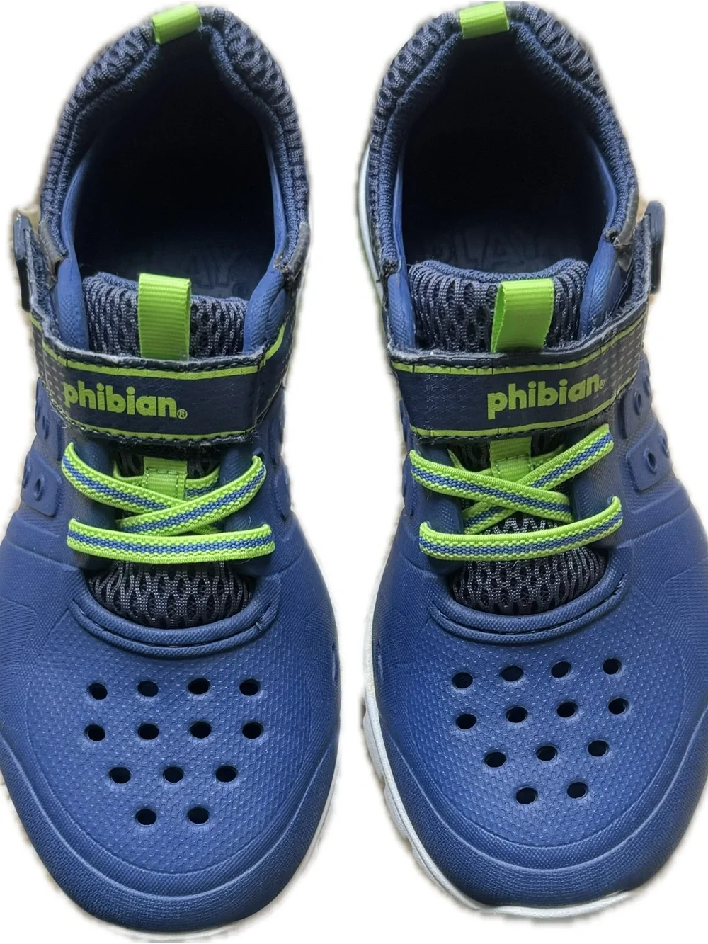 Stride Rite Boys Blue Sneaker Sandal  with Neon Green Light up Sole washable